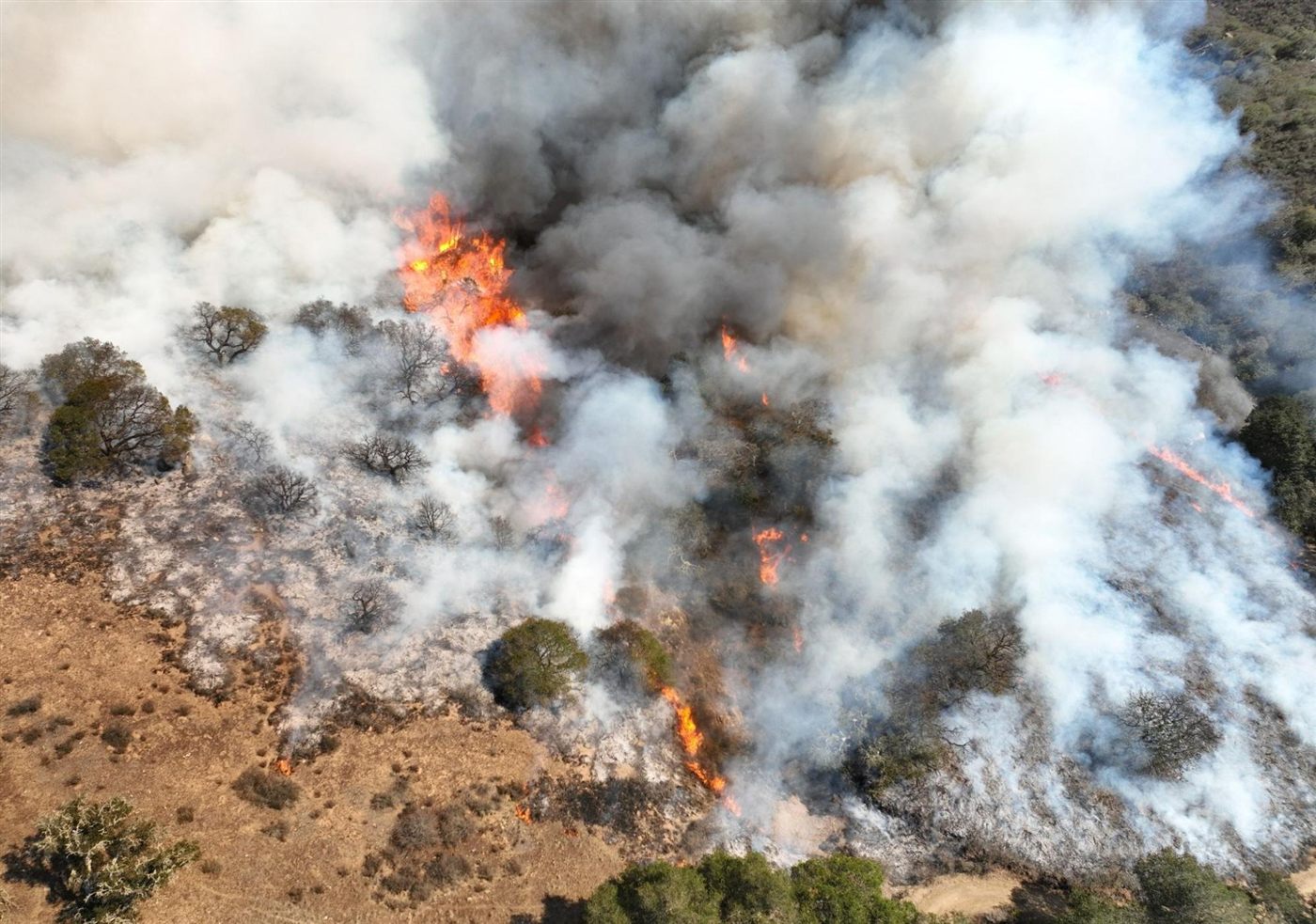 Smoke and flames during a prescribed burn, recorded from a GeoFly Lab drone